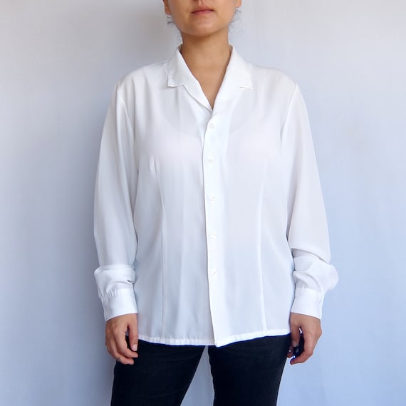 Vintage White Top - Long Sleeve Button Up Shirt - image 4