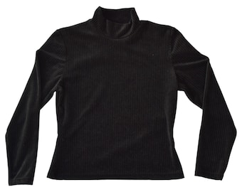 Vintage 90s Black Velvet Mock Neck Long Sleeve Top size Large