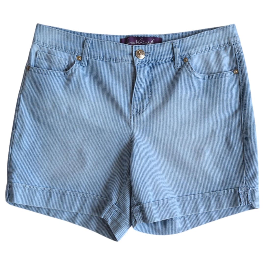 Vintage Gloria Vanderbilt Denim Shorts, Size 6P, Vertical Striped