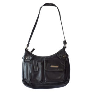 Y2K Black Faux Leather Shoulder Bag | 2000s Style Purse with Pockets