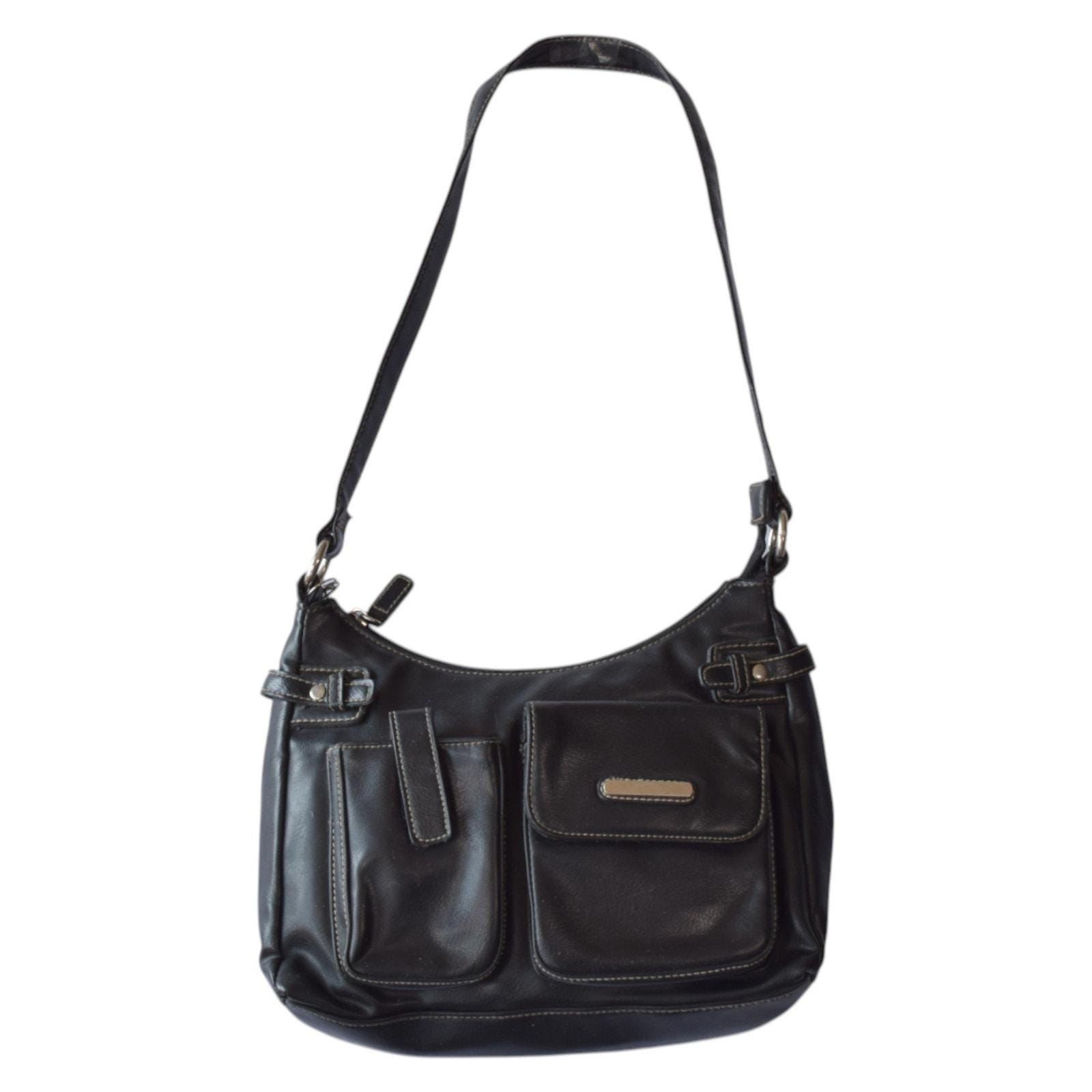 バッグ 00s Y2k shoulder Bag black leather Y2K Black Faux Leather Shoulder Bag | 2000s Style Purse With