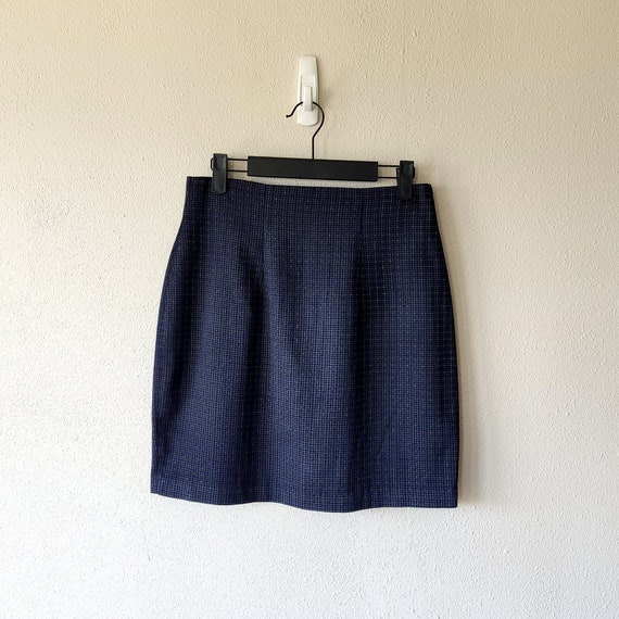 Classic 90s Navy Blue Plaid Mini Skirt - Vintage … - image 3
