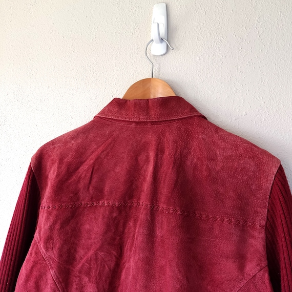 y2k red suede leather knit sleeves jacket plus si… - image 6