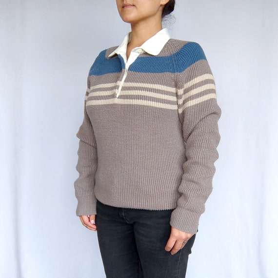 70s gray striped knit collared sweater size small - image 8