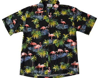 Hawaiiaans shirt Pacific Legend flamingo zwart tropisch Aloha Large