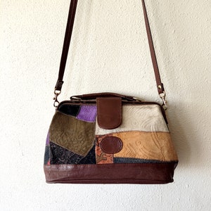 Vintage 80s Colorful Patchwork Suede Leather Crossbody Bag - Boho Chic Style