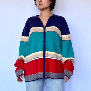 nautical preppy collared cardigan 90s striped sweater size xl