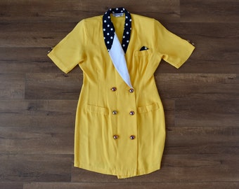 ultra dress new york robe de secrétaire jaune vif des années 80