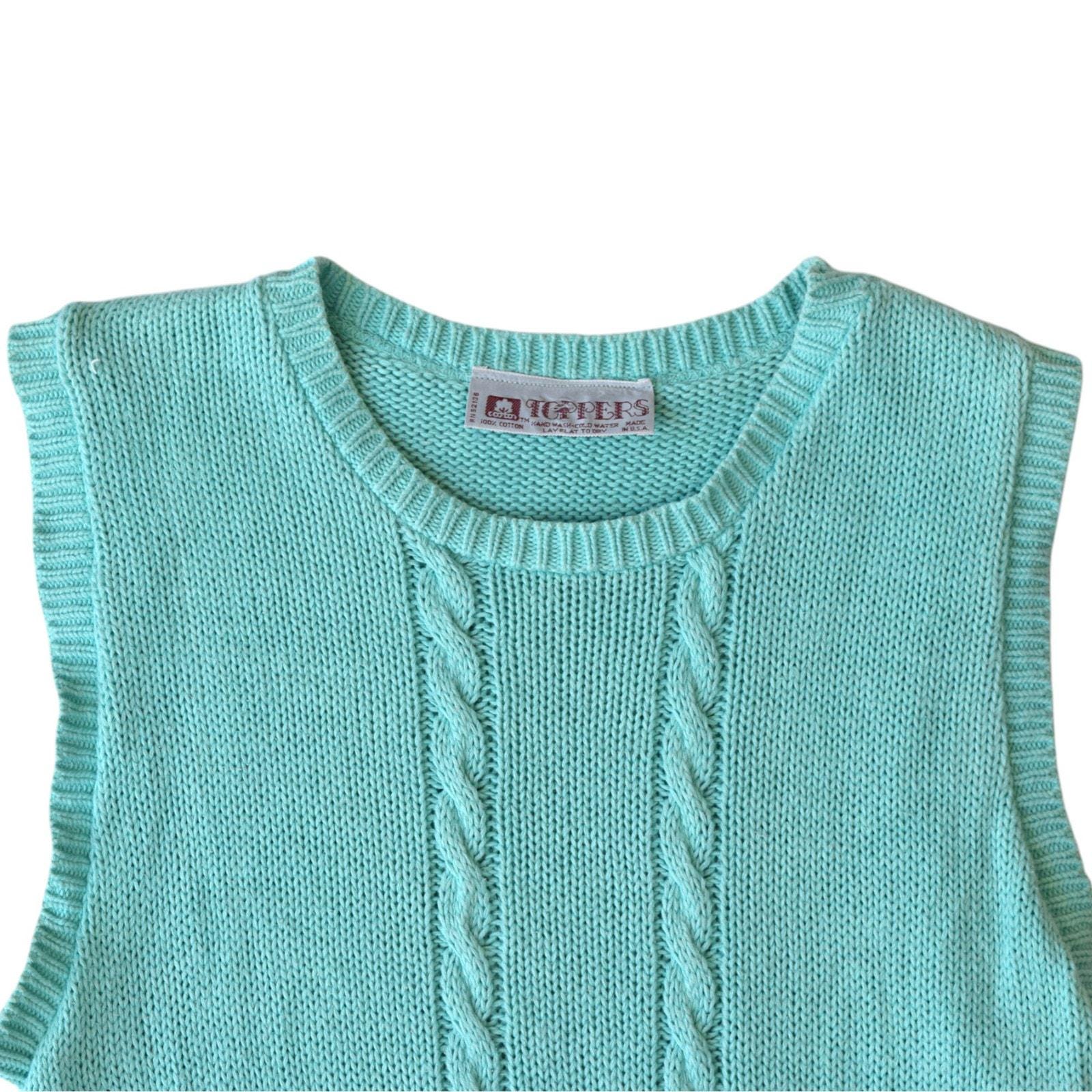 Vintage Turquoise Blue Cable Knit Sweater Vest - Size Small