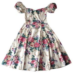 Vintage 80s Floral Garden Party Dress Size S/M - Romantic Retro Fashion
