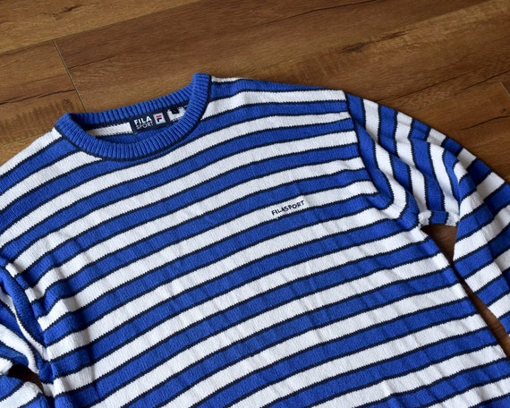 Vintage Fila Blue and White Striped Pullover Swea… - image 2