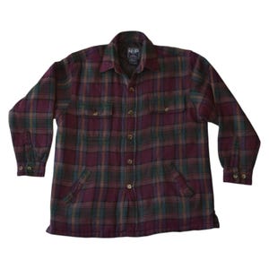 Vintage 90s Quilted Flannel Jacket XL – Purple Tartan Plaid Workwear Shacket