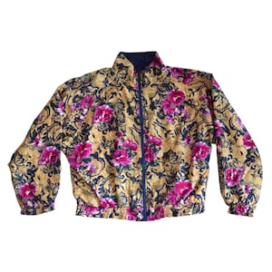 Vintage 80s Floral Baroque Print Windbreaker Jacket - Size Large