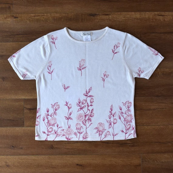 80s knit pink floral print top size xl