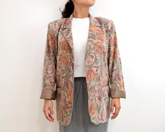 80s Floral Oversized Blazer Size Petite