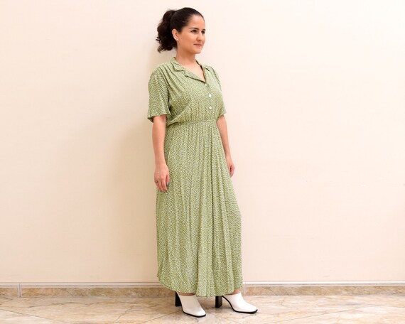 Green Polka Dot 1950s Shirtdress Day Dress Size Sm