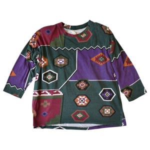 80er Jahre Southwestern Navajo Geometrisches Muster Tee Einheitsgröße