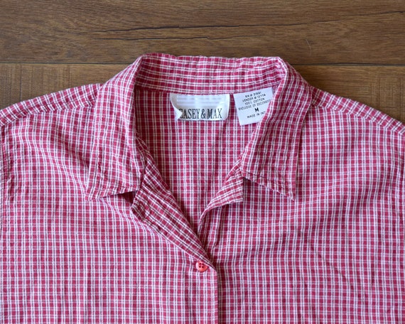 90s red plaid button down embroidered shirt - image 4