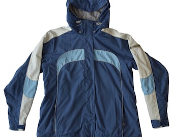 Y2K Black Dot Women’s Blue Ski Jacket L Nylon Hooded Winter Coat