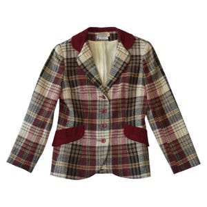 Vintage geruite blazer met Schotse ruit van The Villager – jaren 70 wolmix jas, maat SM