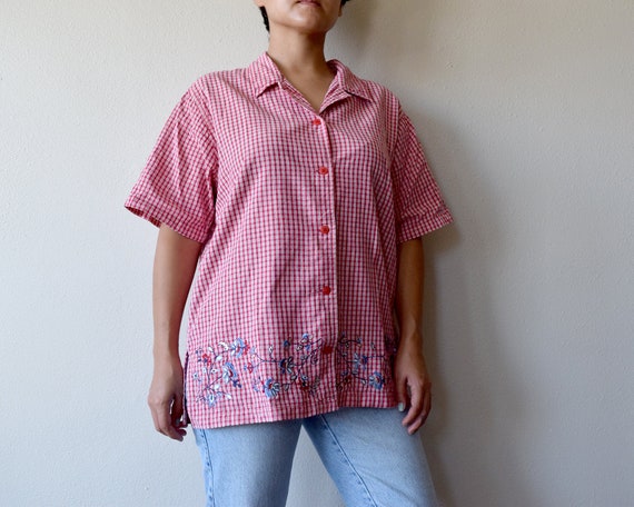 90s red plaid button down embroidered shirt - image 9