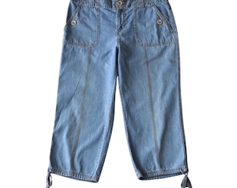 Vintage Faded Glory Y2K Denim Capri Jeans - Size 4 - Drawstring Hem