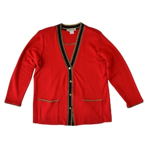 Vintage jaren 80 glamourrood vest en top uit één stuk trui - maat L