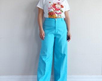 Sky Blue High Waisted Pants Size 28 Waist - Retro Chic Fashion Statement