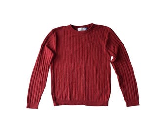 Jersey de punto trenzado rojo con cuello redondo para hombre de Bill Blass – Talla grande