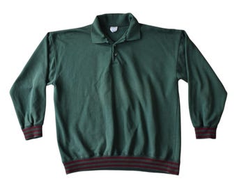 Vintage 90s Green Striped Collared Polo Sweatshirt XL