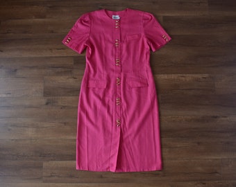 leslie fay hot pink 80s secretary dress size 16