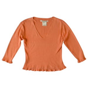 Vintage 90s Peachy Orange V-Neck Sweater Top