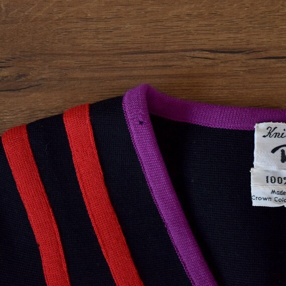 80s knits by don vintage black striped wool butto… - image 10