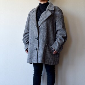 gray wool blend tweed jacket men & women - unisex