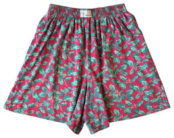 Bóxers vintage con estampado de muérdago navideño para mujer, talla M/L