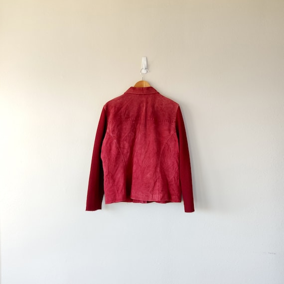 y2k red suede leather knit sleeves jacket plus si… - image 5