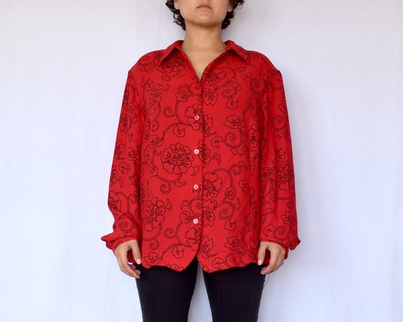 red and black floral blouse plus size 20w - image 4