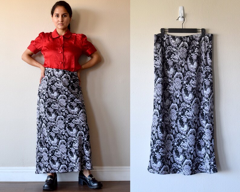 90s Paisley Skirt Chiffon Maxi Skirt Size Large