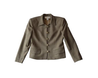Vtg 90s Rena Rowan Braune Wolle Blazer Jacke Größe 6 Dark Academia