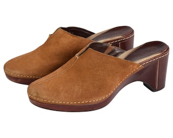Cole Haan Country Brown Suede Heeled Mules Clogs Women's 7.5 B Vintage Boho