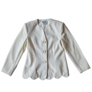 80s Kasper Cream Ivory Wool Blazer Jacket Size 10 - Elegant Women&#39;s Outerwear
