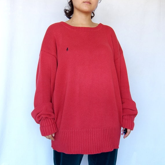 Polo by Ralph Lauren red cotton knit oversized sw… - image 7