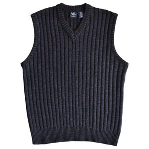 Vintage John Blair Menswear Navy Blue Ribbed Knit Sweater Vest - Size Large