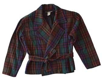 Vintage Rampage Plaid Jacket | 90s Wool Blend with Waist Tie Closure