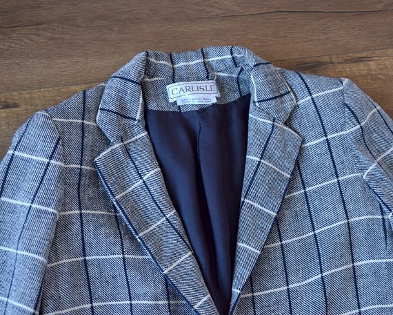vintage carlisle 80s boxy plaid silk blazer size 8 - image 6