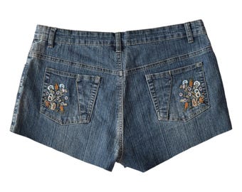 Y2K Adolfo Embroidered Denim Shorts, Blue Jean Size 12