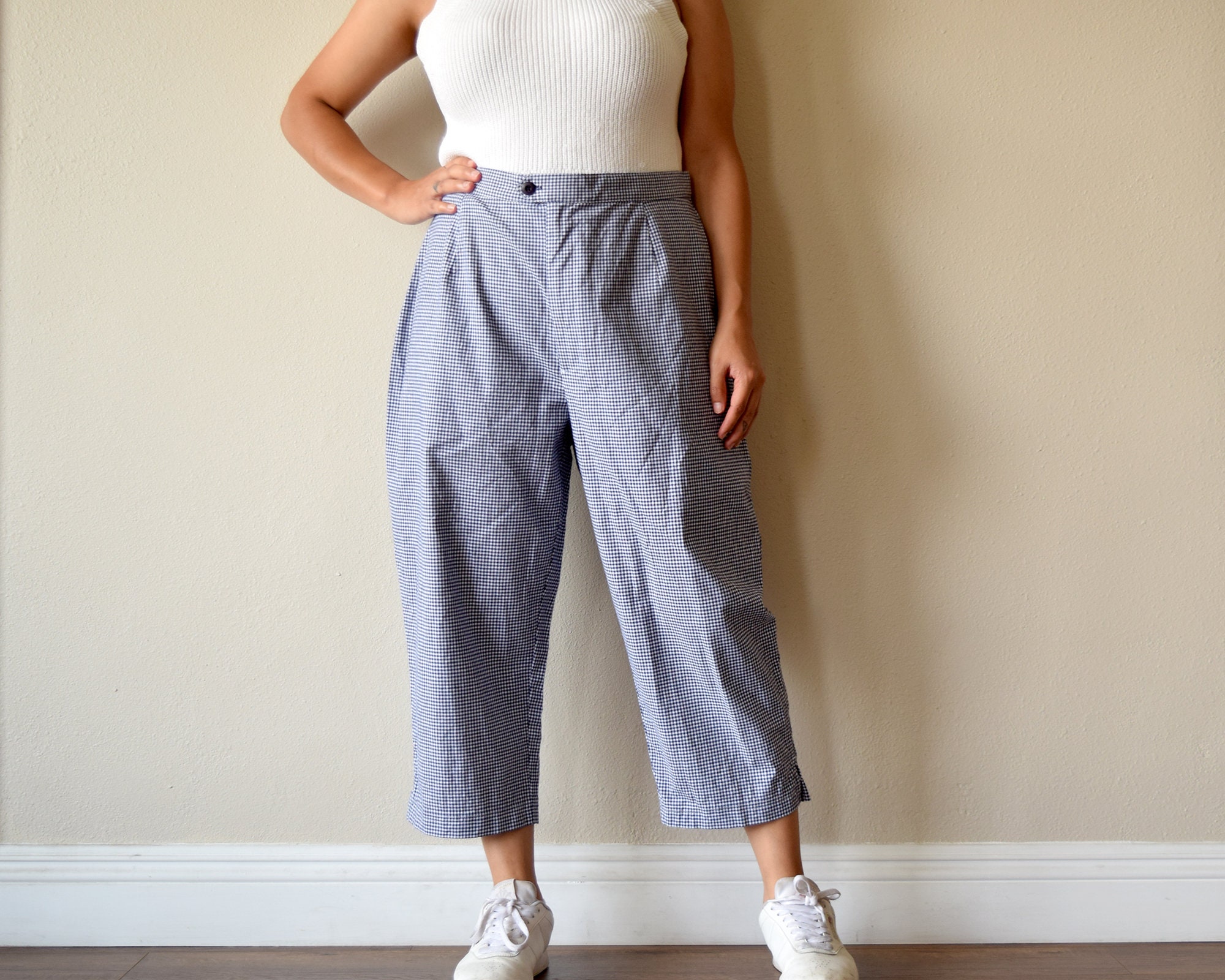 90s Gingham Plaid Capri Pants Size 14 
