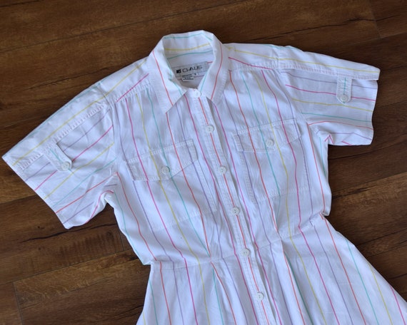 80s does 1950s shirt dress colorful striped - image 6