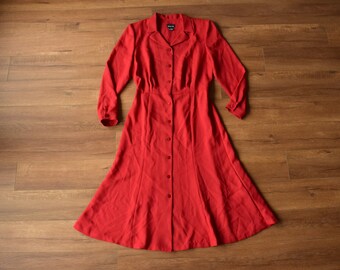 Red Button up Dress | Etsy