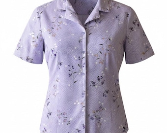 Tapiz vintage Y2K, camisa de cuadros morados con estampado floral y botones - Estilo cottagecore de los 90